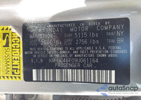 2009 Hyundai Genesis from USA, damaged, VIN KMHGC46F09U061164